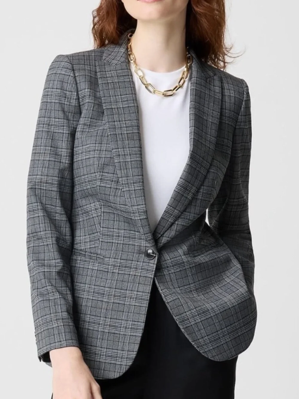 J. Crew Gray Plaid One Button Blazer with Single-Button Front Size 4p